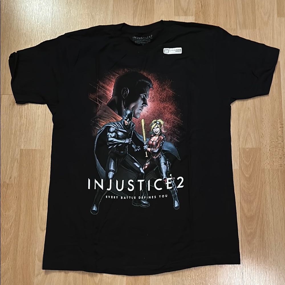 NWT Officially Lic. Injustice 2 Black Tee with Batman & Harley Quinn Lootcrate L